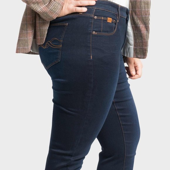 OLGYN Women Stretch Dark Blue Denim Pant Boot Cut - Picture 4 of 5